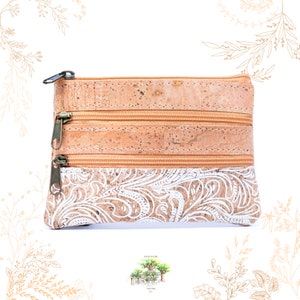 Porte monnaie en écorce de liège naturelle. Motifs dentelle. Cuir végétal vegan friendly. Boutique Yok Cork