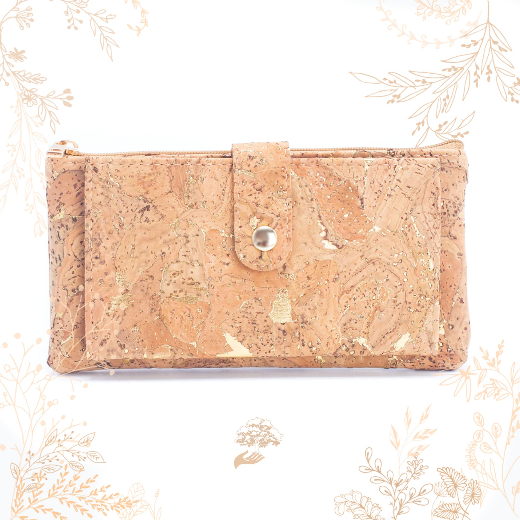 Gold cork wallet. Vegan leather. Vegan friendly. Yok Cork shop.