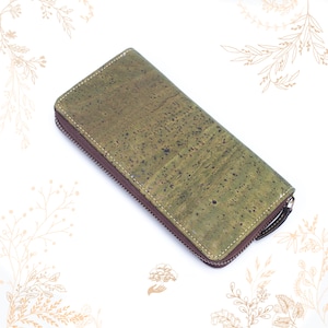 Portefeuille en liège vert kaki. Cuir végétal vegan friendly. Boutique YOK CORK