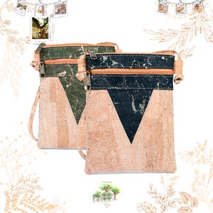 Sac en liège marbré beige et vert kaki ou beige et noir. Adapté au véganisme. Boutique YOKCORK