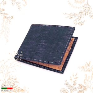 Porte-cartes en liège bleu. Adapté au véganisme. Boutique YOKCORK
