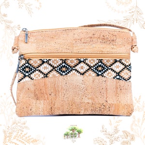 Sac en liège noir et blanc aux motifs géométriques "Navajo". Vegan friendly. Boutique YOK CORK