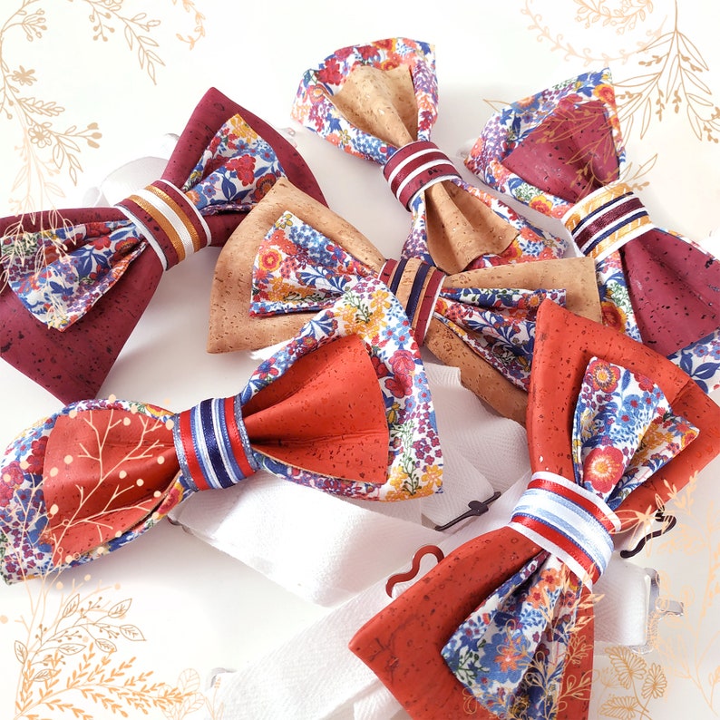 Red and blue cork bow tie. Ideal for a wedding. Eco-responsible crafts YOK CORK image 6