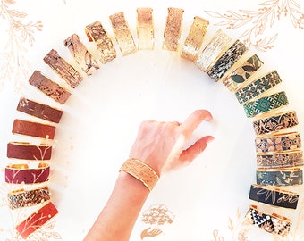 Cork and brass cuff bracelets. 24 carat gold flash. YOKCORK creation