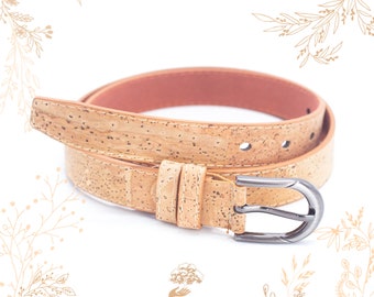 Women's cork belt. Suitable for veganism. Gold or silver buckle.