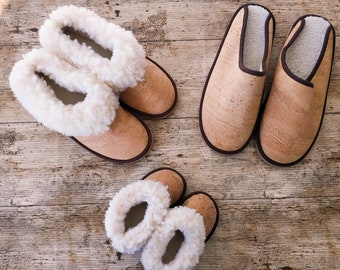 Chaussons enfant en liège et laine synthétique.  YOKCORK