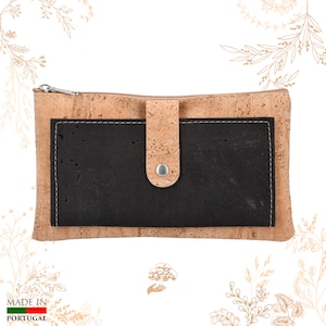 Portefeuille noir en liège. Adapté au véganisme. Boutique YOK CORK
