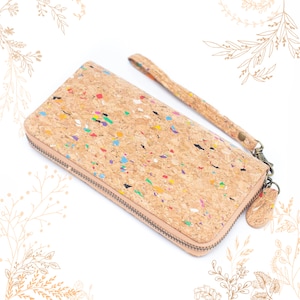 Monedero de confeti de corcho natural. Cuero vegetal apto para veganos. Boutique de corcho Yok.