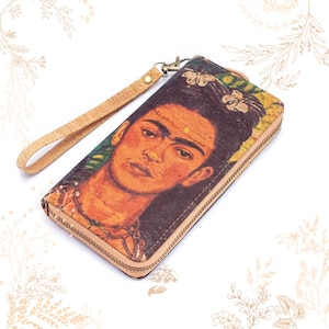 Portefeuille en liège Frida Kahlo. Cuit végétal vegan friendly. Boutique Yok Cork