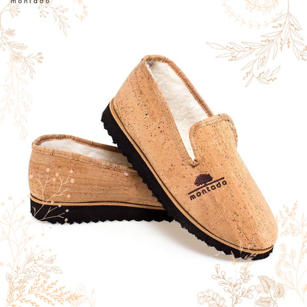 Natural cork slippers. Size 41. Vegan friendly vegetable leather. Shop YOK CORK