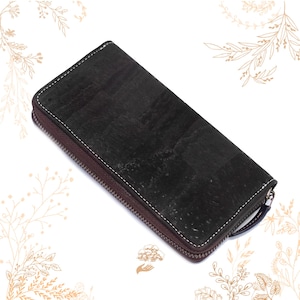 Portefeuille noir en liège. Cuir végétal vegan friendly. Boutique YOK CORK