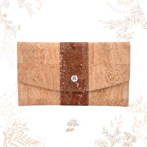 Portefeuille beige et marron en liège. Cuir végétal vegan friendy. Boutique YOK CORK
