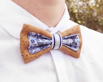 Blue cork bow tie. Reversible. Eco-responsible crafts YOK CORK