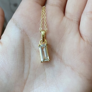 100% Natural AQUAMARINE Long Baguette Pendant Gemstone, Long Vertical Pendant, Danty Necklace, 925 Sterling Silver Gold Plated, For Gifting