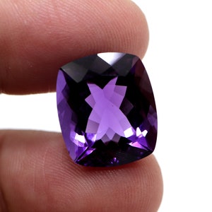 16.4x14.1 mm Natural Amethyst faceted Cushion Cut loose gemstone, 13.7 Ct Dark Purple, February Birthstone, Purple Jewelry, Amethyst Jewelry