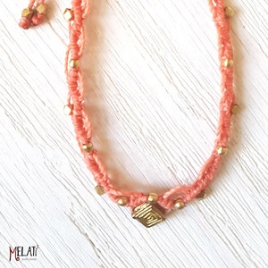 Flamingo-colored anklet, salmon-colored brass anklet, adjustable anklet, macrame anklet, anklet made of macrame with brass beads image 1