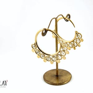 Large brass spirals, stretcher 3 mm, tribal art, brass earrings