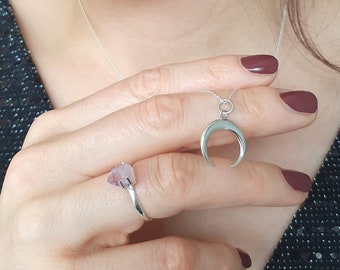 Collana in argento con ciondolo a forma di luna, ciondolo a forma di mezzaluna in argento, ciondolo a forma di luna in argento, collana a forma di luna, ciondolo a forma di luna, collana minimalista