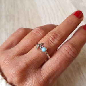 Silver ring whale fin Larimar, summer ring, beach ring, silver ring with whale fin, silver ring with larimar, boho silver ring, beach ring