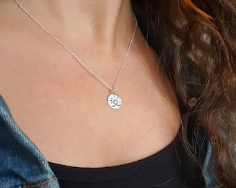 Silver chain, talisman, short silver chain with pendant, round pendant with engraving, lucky charm necklace silver, talisman, beach chain
