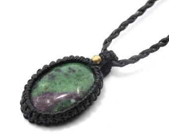 Ruby necklace, ruby zoisite necklace, gemstone necklace, macrame necklace with stone, green stone, necklace ruby zoisite, boho necklace, ruby necklace