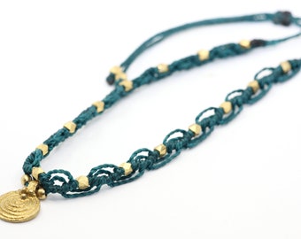 Blue macrame anklet, adjustable anklet, brass anklet, boho footband, boho jewelry made of macrame, anklet adjustable macrame