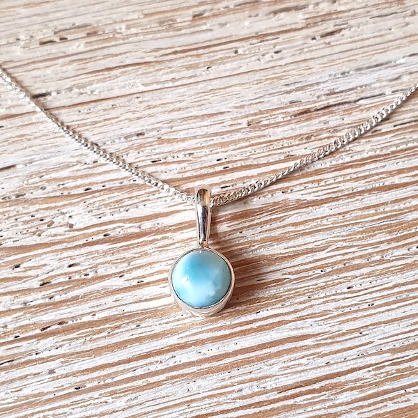 Small silver necklace with larimar, larimar pendant, silver necklace with blue stone, turquoise stone on silver chain, larimar pendant, larimar