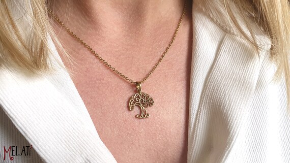 Baumkette, Kette mit Lebensbaum, Goldene Kette mit Baumanhänger, Kleiner Baum an Kette, Tree of Life necklace, Lebensbaum Kettenanhänger