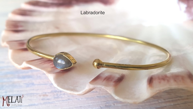 Bangle with stone, moonstone bangles, golden bangle, delicate bracelet, subtle bangle, minimalist bangle, dainty bangle image 3