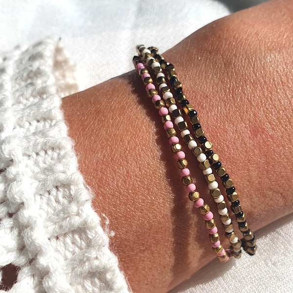 Feines Perlenarmband, schlichtes Perlenarmband, schickes dezentes Perlenarmband, Armband pink, schwarzes Armband, Gold Weiß Armband, Perlen