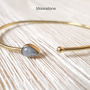 Bangle with stone, moonstone bangles, golden bangle, delicate bracelet, subtle bangle, minimalist bangle, dainty bangle image 5