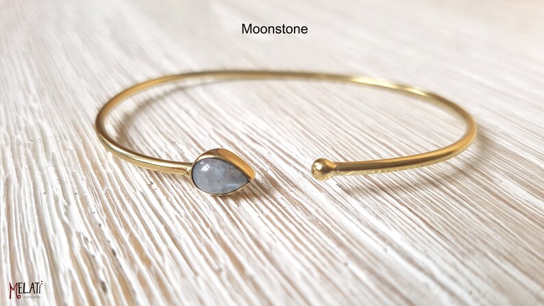 Bangle with stone, moonstone bangles, golden bangle, delicate bracelet, subtle bangle, minimalist bangle, dainty bangle image 5