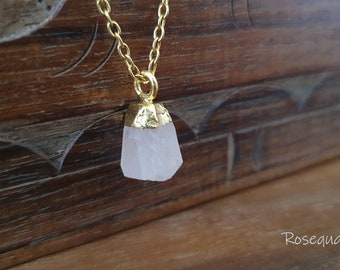 Rosenquarzkette, Halskette mit Rosenquarz, goldene Kette mit rosa Stein, Halskette mit Stein, Rosenquarz Kette, Rosenquarzkette, Steinkette