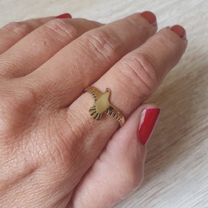 Vredesduif ring, gouden vredesduif ring, ring met vogel, gouden vogel ring, boho ring, messing vogel ring, statement ring, symbool ring