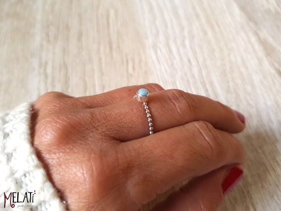 Larimar Silberring, Silberring mit Larimar, Larimarstein, schmaler Ring mit Larimarstein, schlichter Silberring mit Larimar, minimalistisch