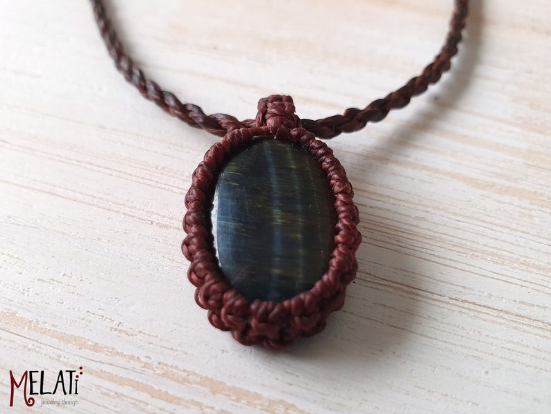 tiger eye brown macrame necklace men/'s necklace Brown necklace with tiger eye macrame necklace with stone hippie necklace tiger eye chain pendant