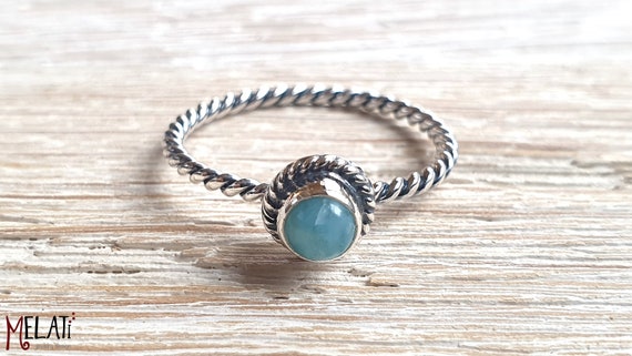 Larimar Silberring, Silberring mit Larimar, Larimarstein, schmaler Ring mit Larimarstein, schlichter Silberring mit Larimar, minimalistisch