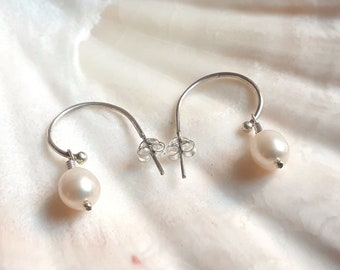 Pearl earrings, Silver earrings with pearls, Hoop earrings, Pearl earrings Silver, Silver hoop earrings with freshwater pearls, Creoles of silver