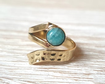 Mässingsring med sten, guldring med ädelsten, justerbar ring, lyckoring, månstensring, tigerögaring, statementring