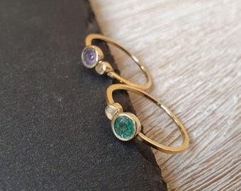Enkel fingerring med sten, guldring med ädelsten, mässingsring med sten, delikat ring med sten, guldring, ring med sten
