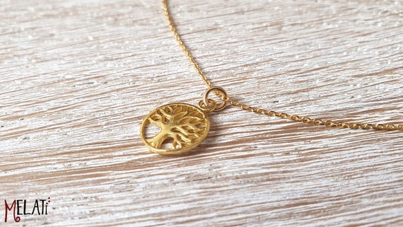 Baumkette, Kette mit Lebensbaum, Goldene Kette mit Baumanhänger, Kleiner Baum an Kette, Tree of Life necklace, Lebensbaum Kettenanhänger
