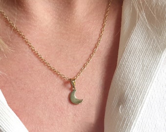 Collana lunare, collana con luna, collana dorata con ciondolo lunare, piccola luna su catena, collana con ciondolo lunare, ciondolo collana luna crescente