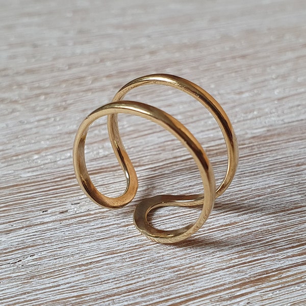 Messingfingerring, Stapelring, Zweifachring gold, Doppelring, filigraner Messingring, Messing Doppelring, goldener Ring doppelt