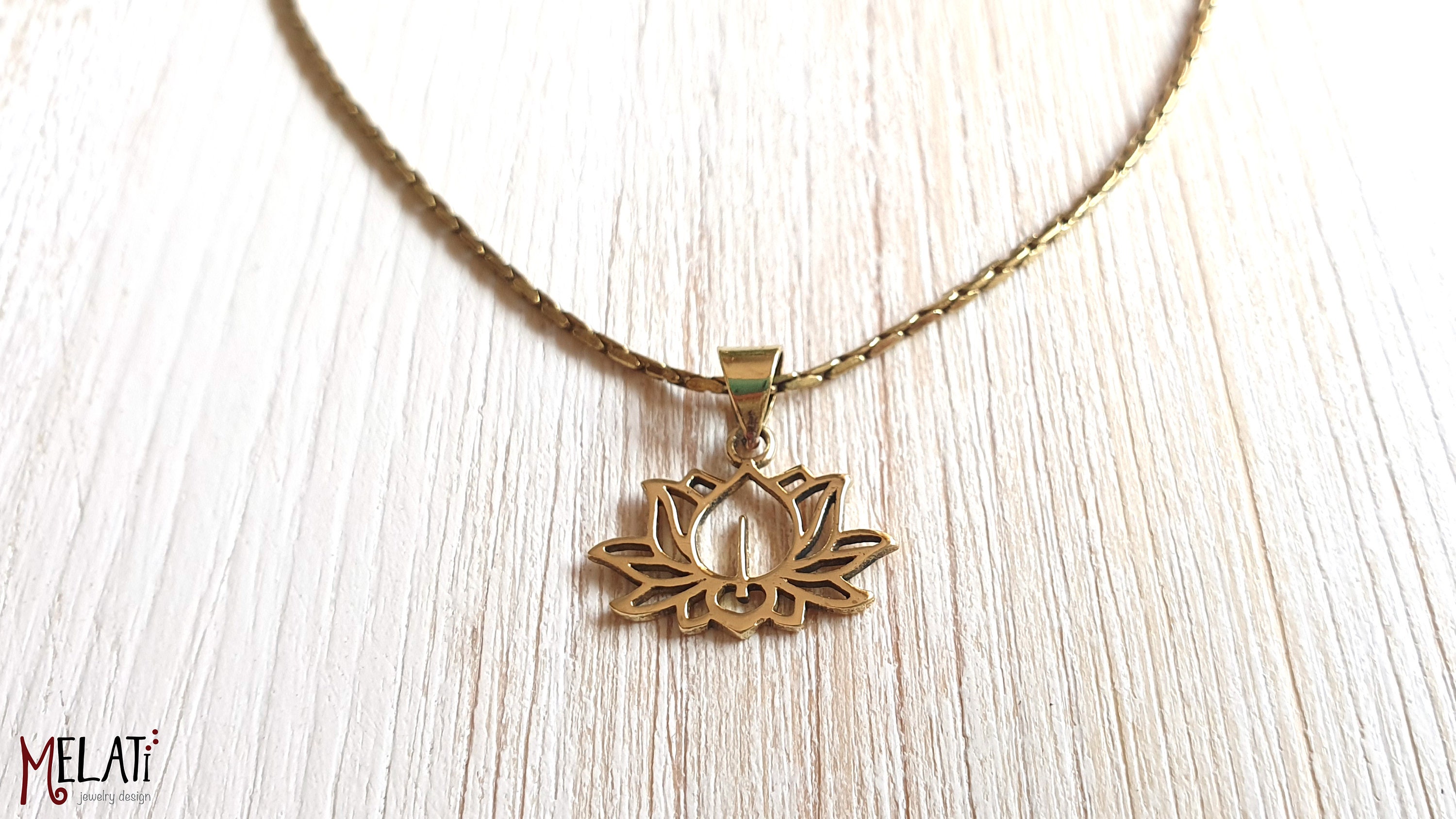 Lotus flower - gold brass necklace- last 2