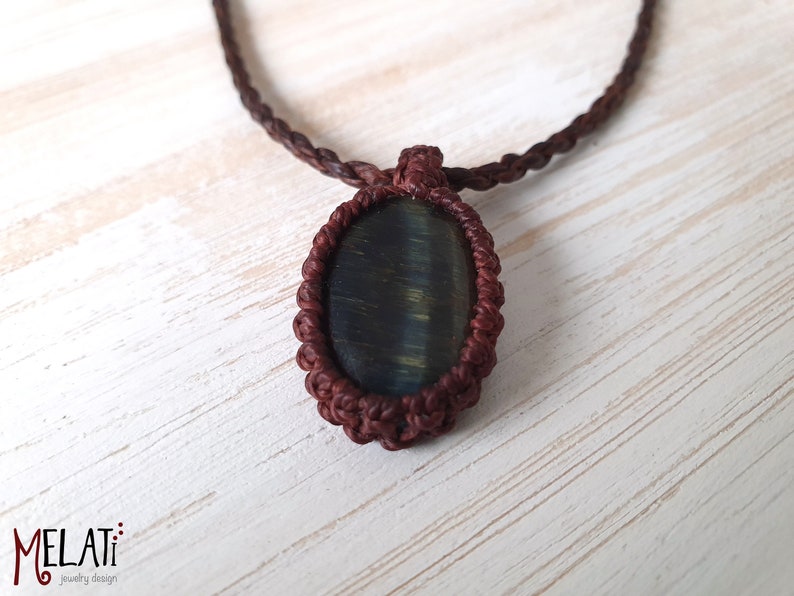 tiger eye brown macrame necklace men/'s necklace Brown necklace with tiger eye macrame necklace with stone hippie necklace tiger eye chain pendant