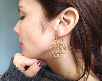Brass earrings made of squares, brass earrings, gypsy earrings, geometric earrings, brass earrings, cube earrings