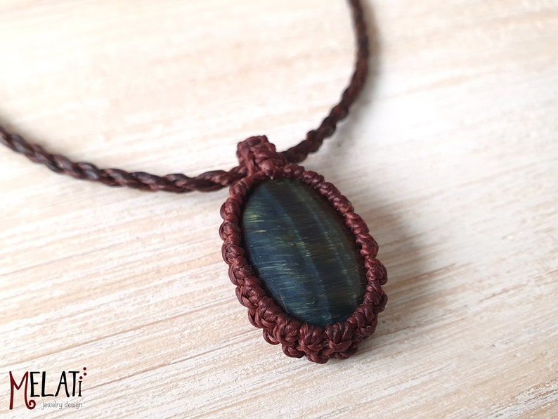 tiger eye brown macrame necklace men/'s necklace Brown necklace with tiger eye macrame necklace with stone hippie necklace tiger eye chain pendant