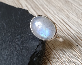 Moonstone silver ring, silver ring with moonstone, fine silver ring, narrow ring, simple silver ring with stone, silver ring large moonstone