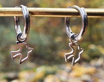 Small stainless steel hoop earrings with swallows, silver hoop earrings, fine earrings, stainless steel hoop earrings, hoop earrings with pendant, hoop earrings with little birds