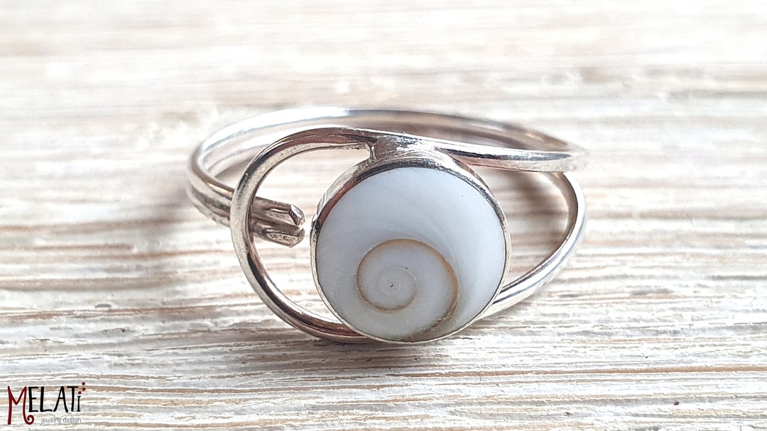 Small Silver Ring, Shell Ring, Adjustable Ring With Shiva Eye, Shell ...